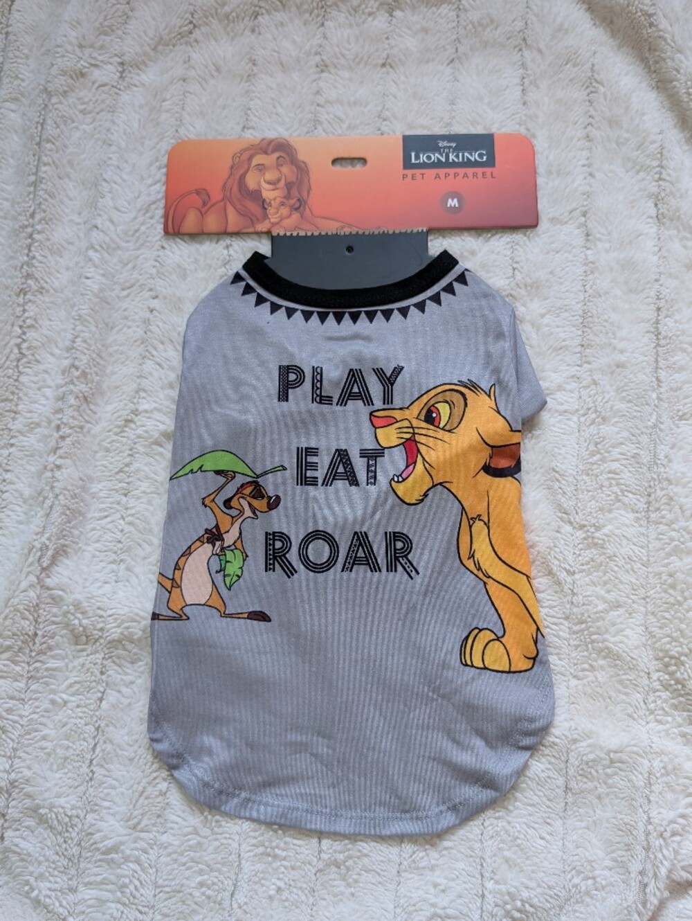 Disney Lion King Grey 'Play Eat Roar' Dog T-shirt, Size Medium